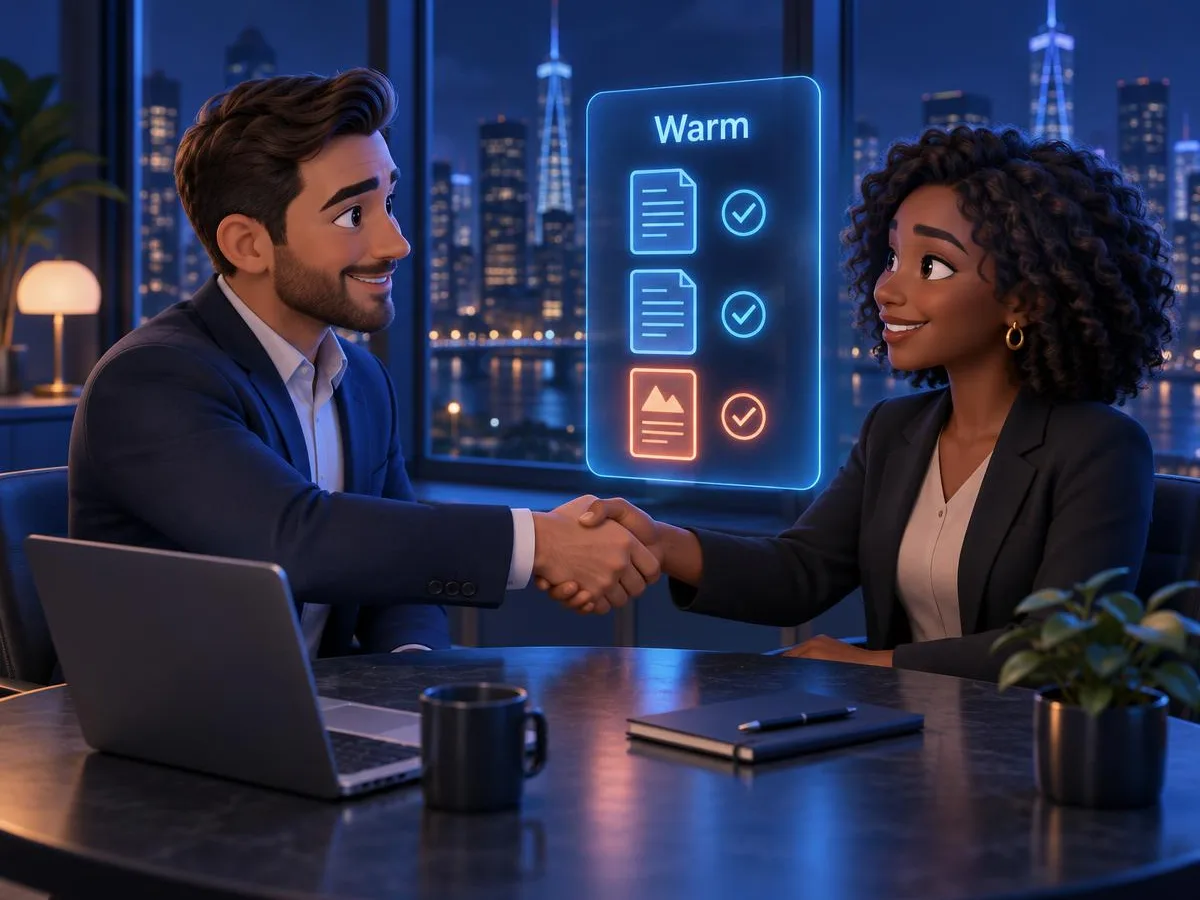 A salesperson meeting a lead who has already read the company's articles and case study.